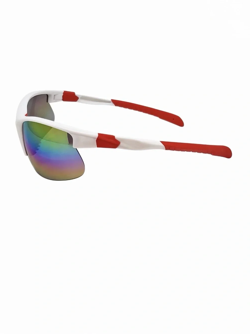 Sporty White & Red Frame Sports Wrap Mirror Sunglasses